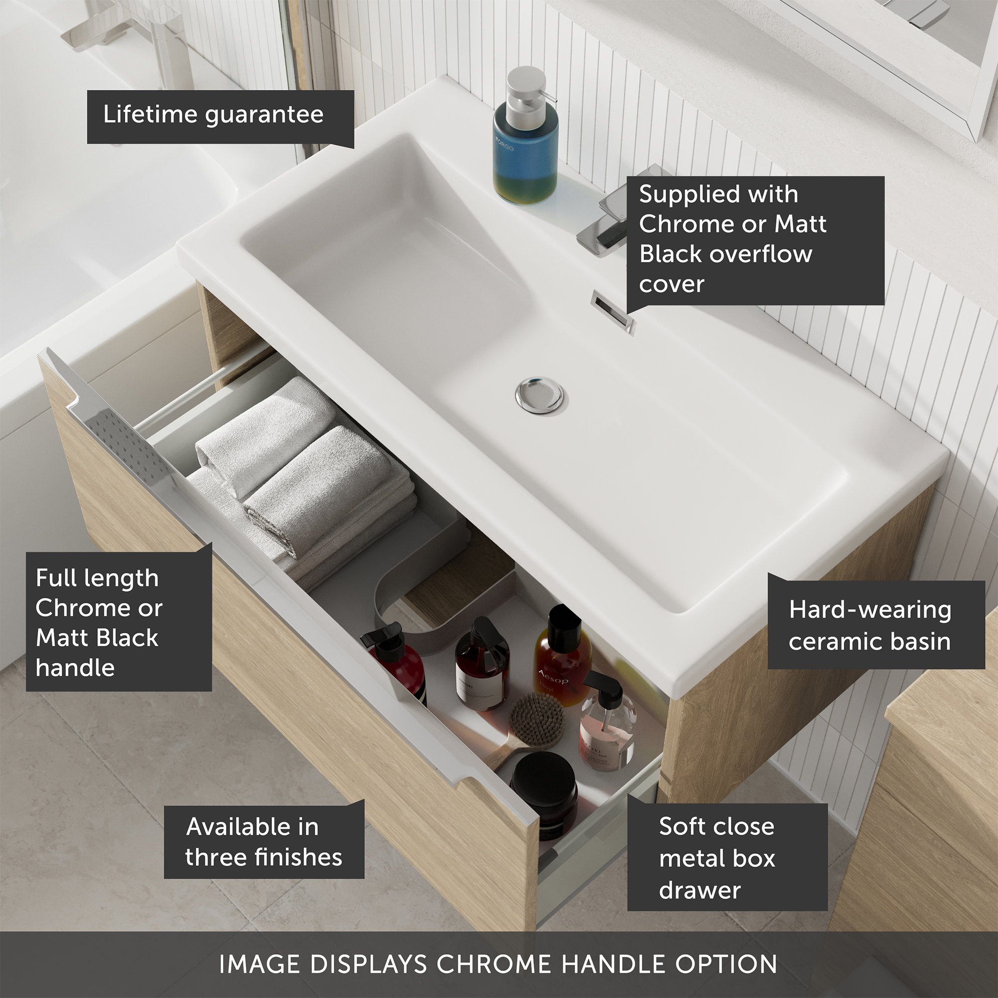 Freddie 800mm Wall Hung Vanity Unit & Basin