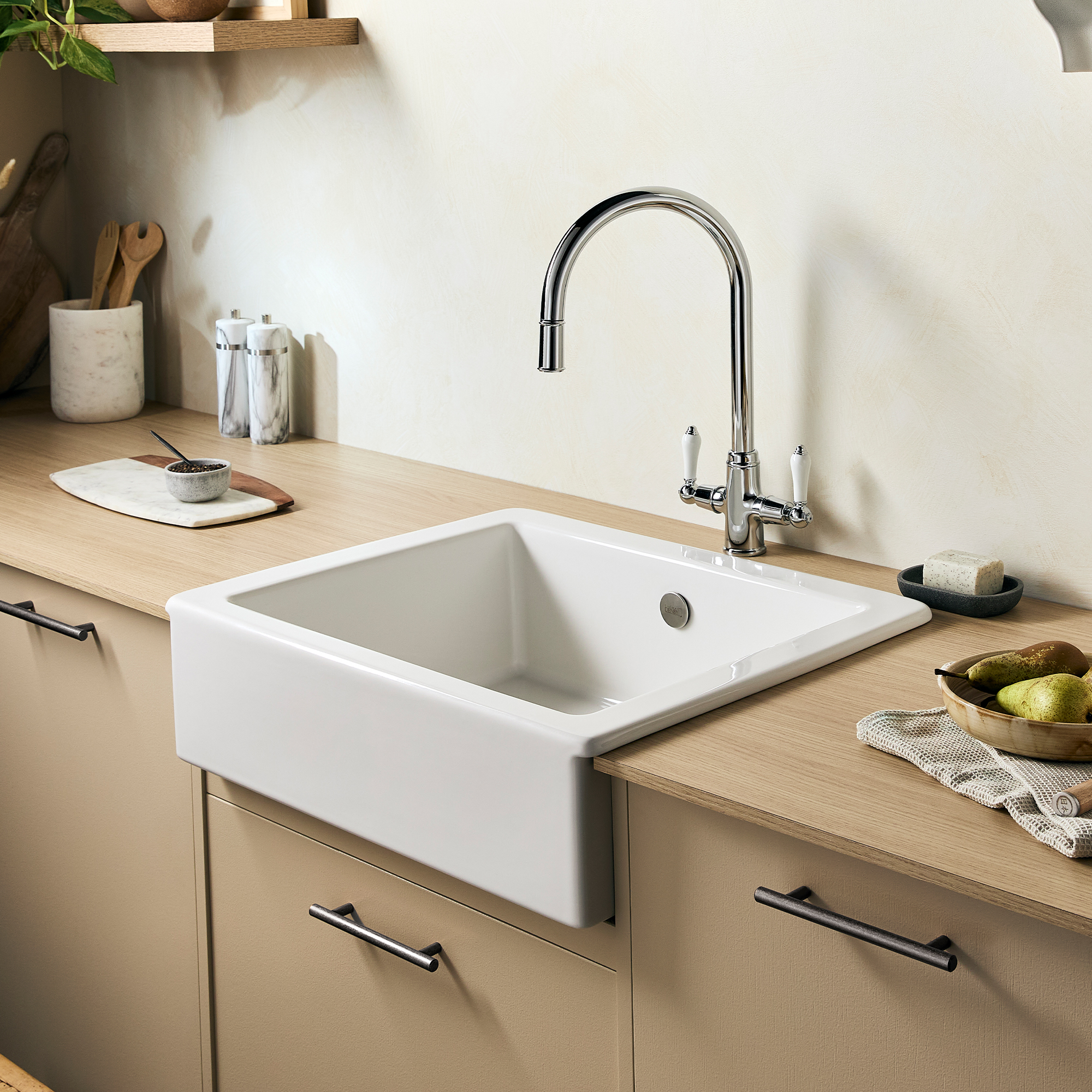 Thomas Denby Ellington 1 Bowl Ceramic Butler Kitchen Sink - 622 x 497mm