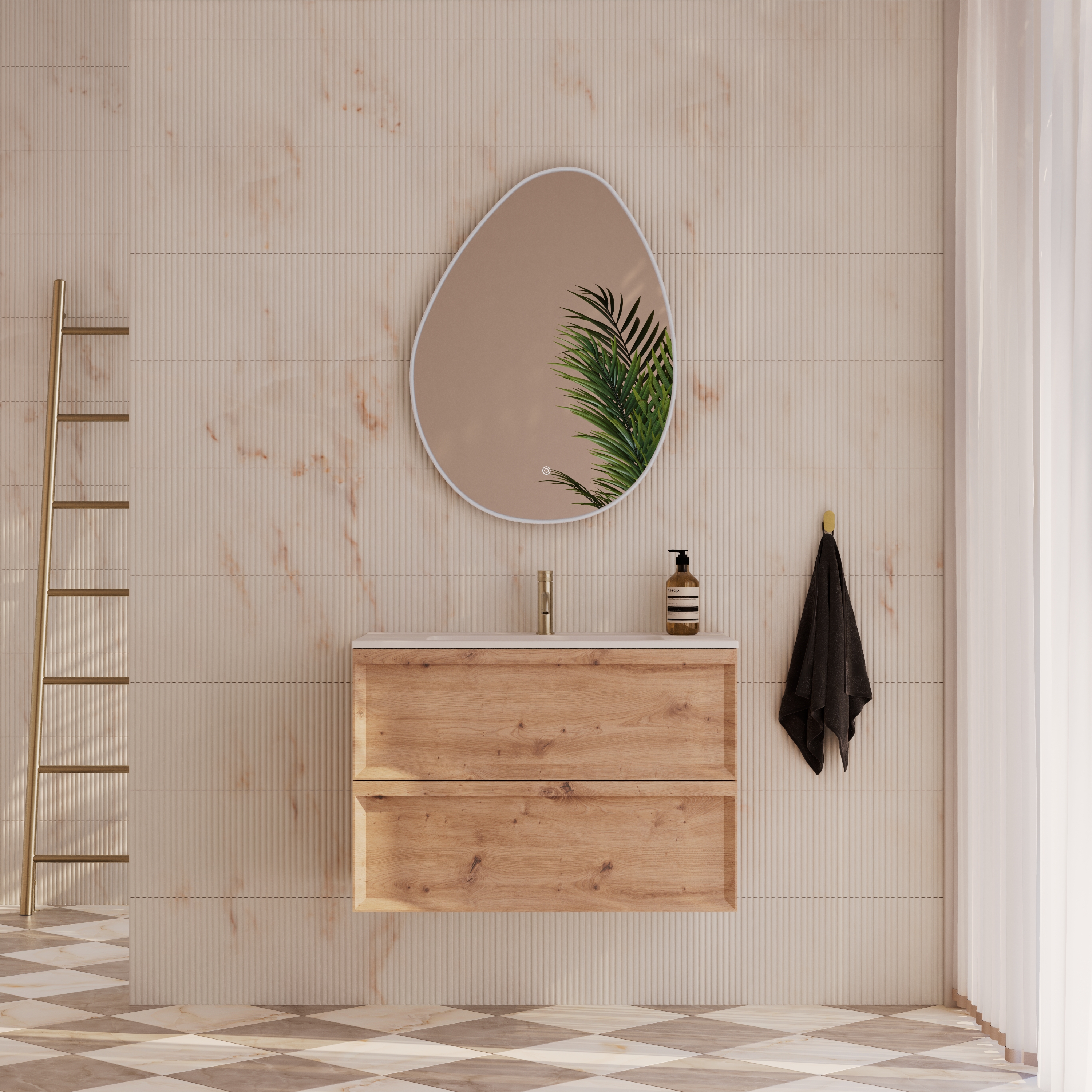 Organics Pebble LED illuminated Mirror with Demister Pad & Colour Change Lights - 600 x 800mm
