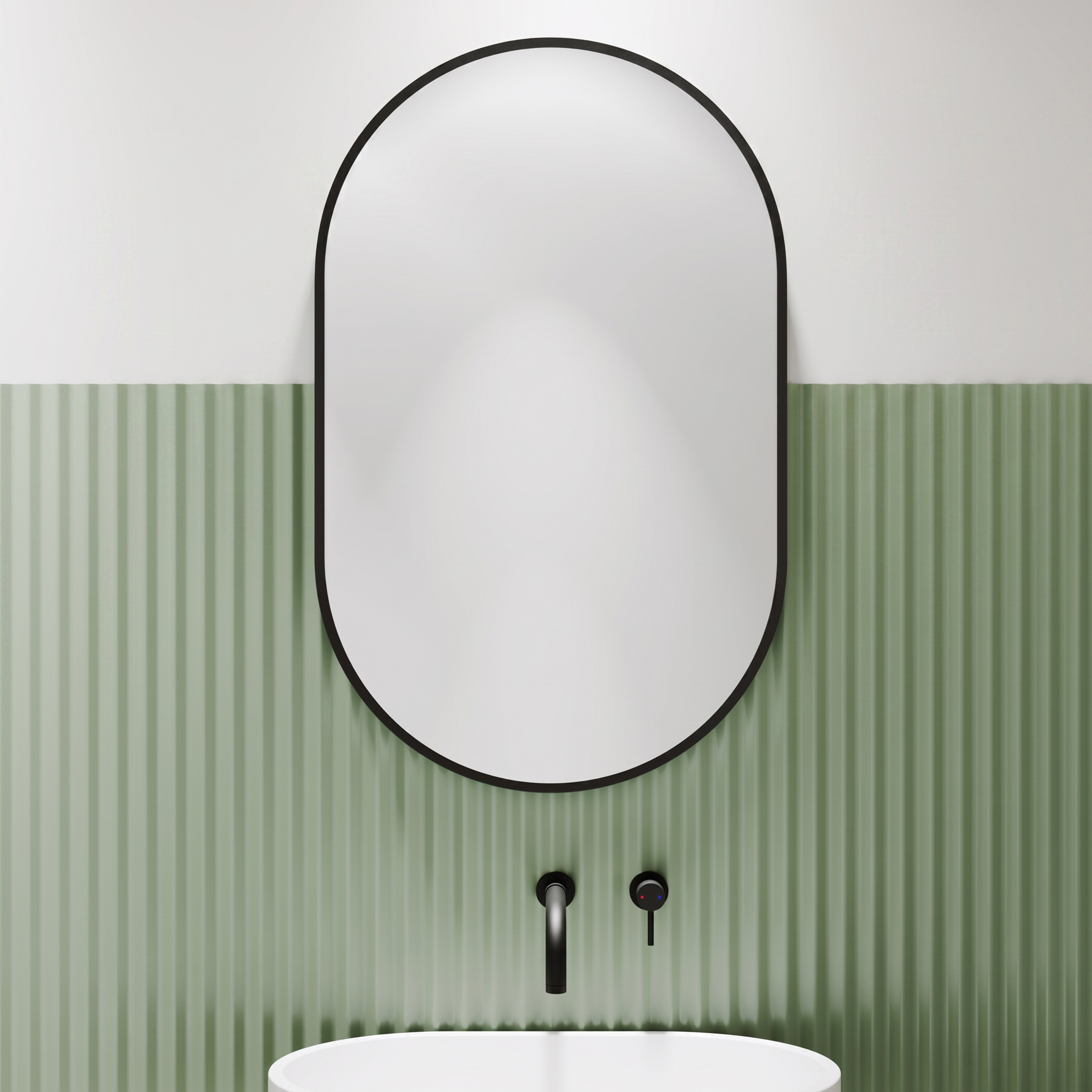 Billy Oval Framed Mirror with Set Of 2 Glass Globe Wall Lights in Matt Black