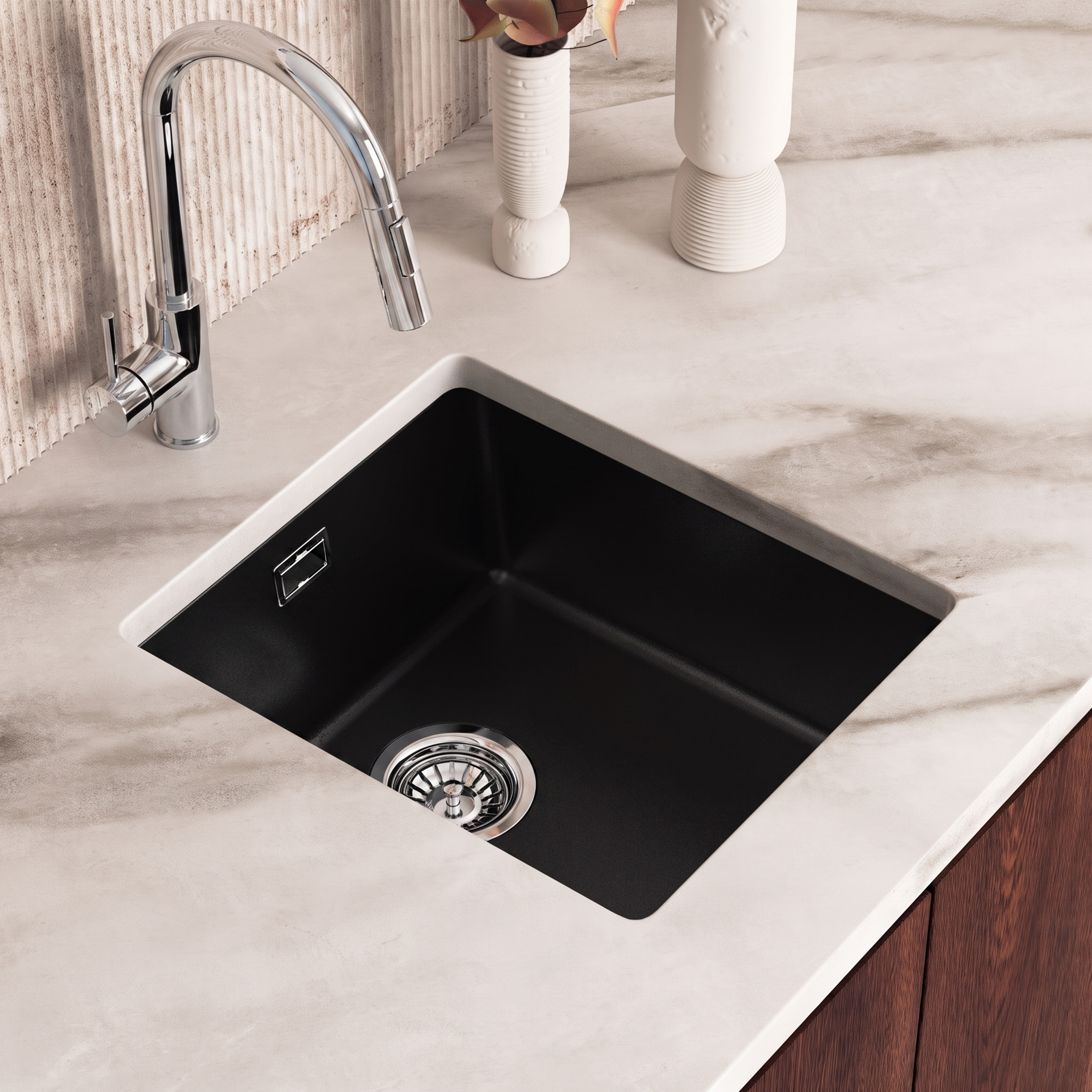 Vellamo Terra Compact 1 Bowl Granite Composite Inset or Undermount Kitchen Sink & Waste - 370 x 460mm