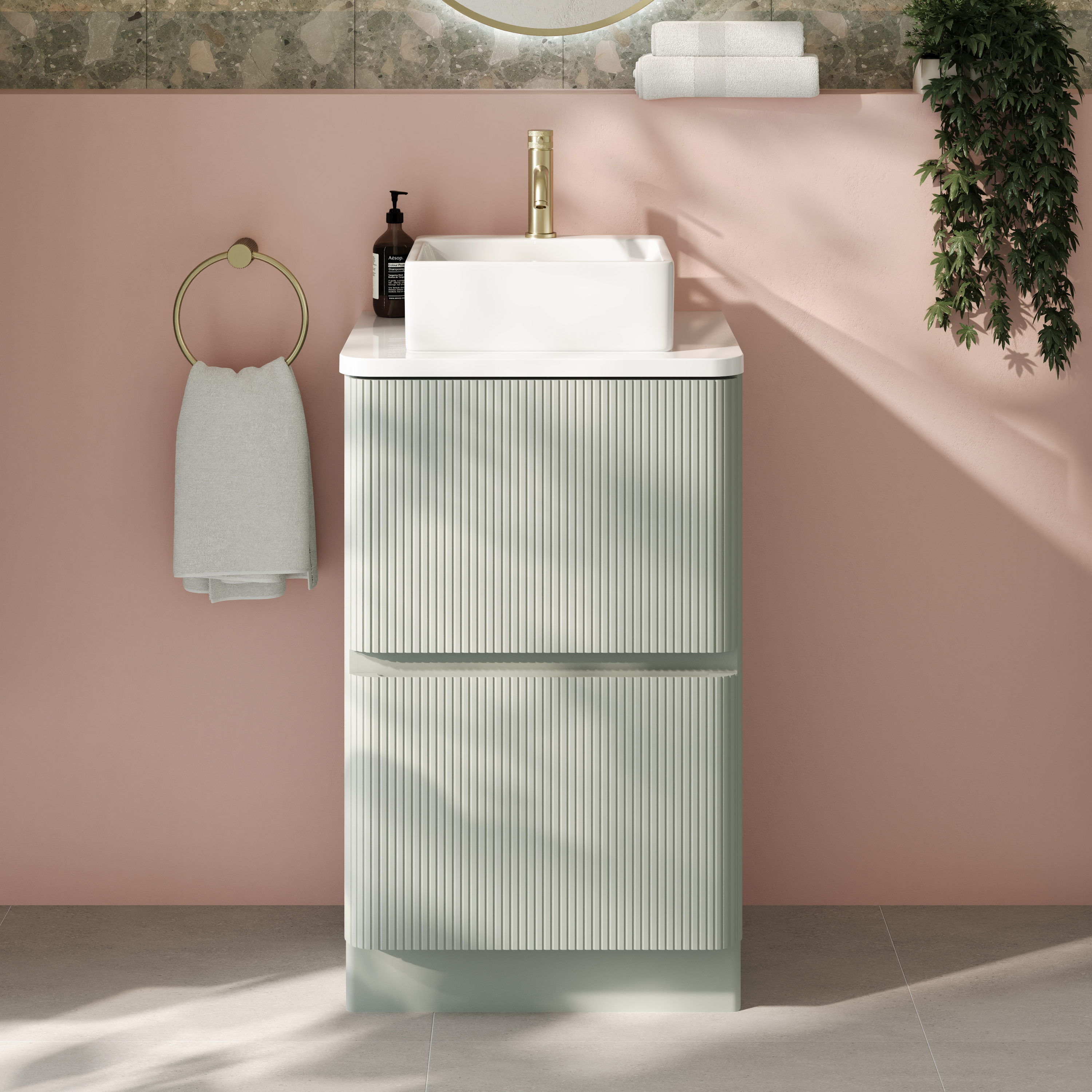 Drench Origin 500mm Fluted Floorstanding Vanity Unit & Countertop