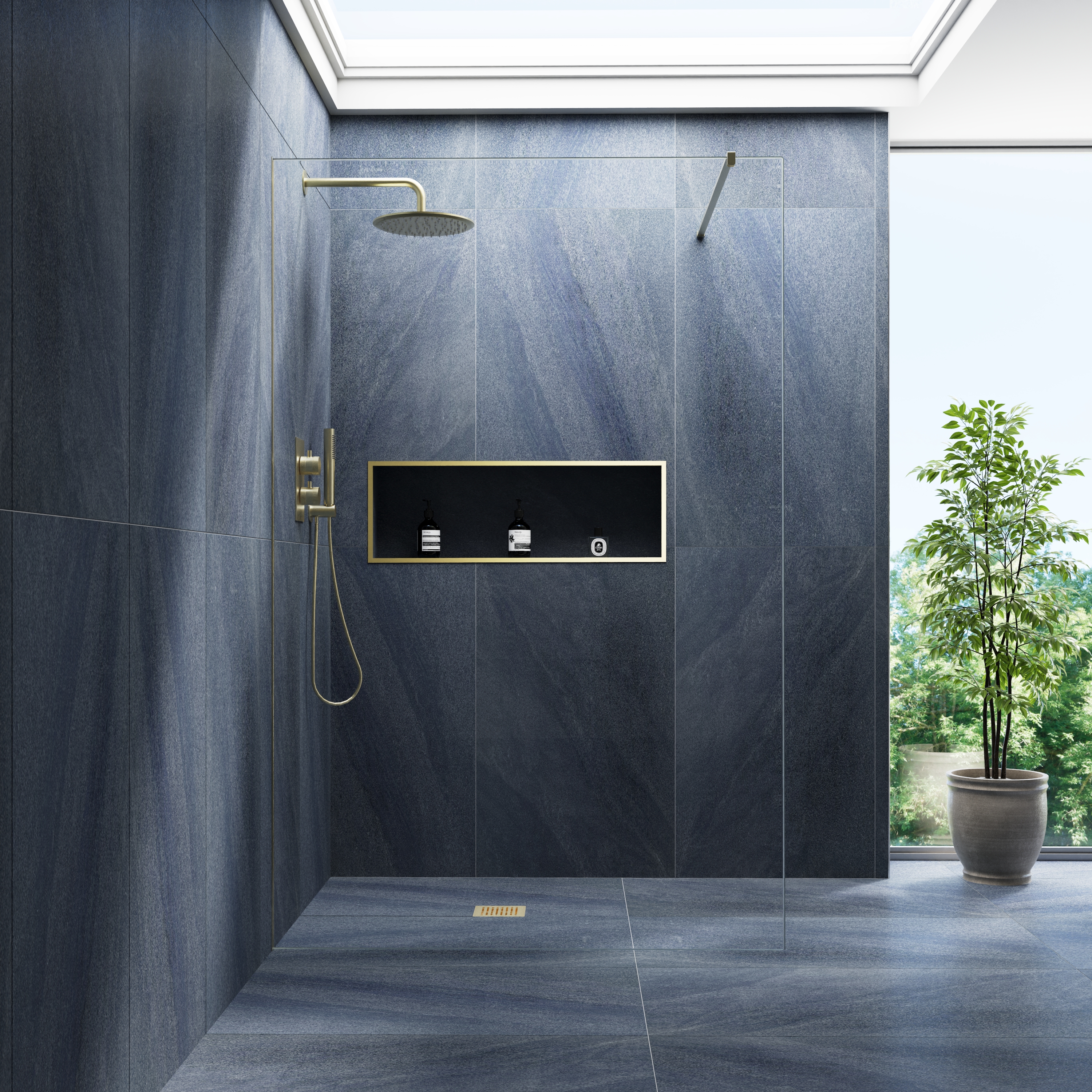 Harbour i10 10mm Easy Clean 2m Tall Frameless Wetroom Panel - Brushed Brass