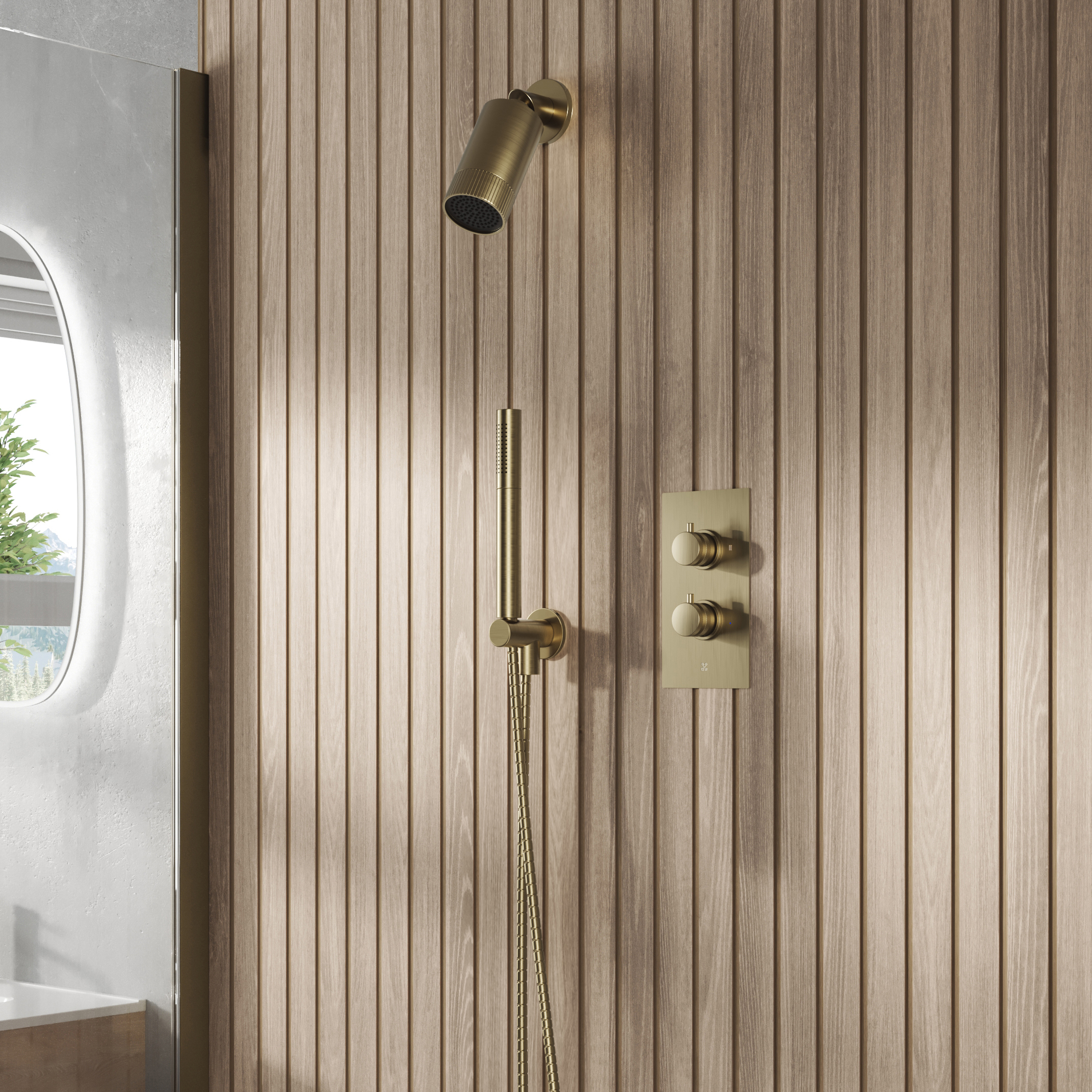 Core Shower Package with 2 Outlet Concealed Valve with Wall Mounted Fluted Spotlight Shower Head & Shower Wall Kit