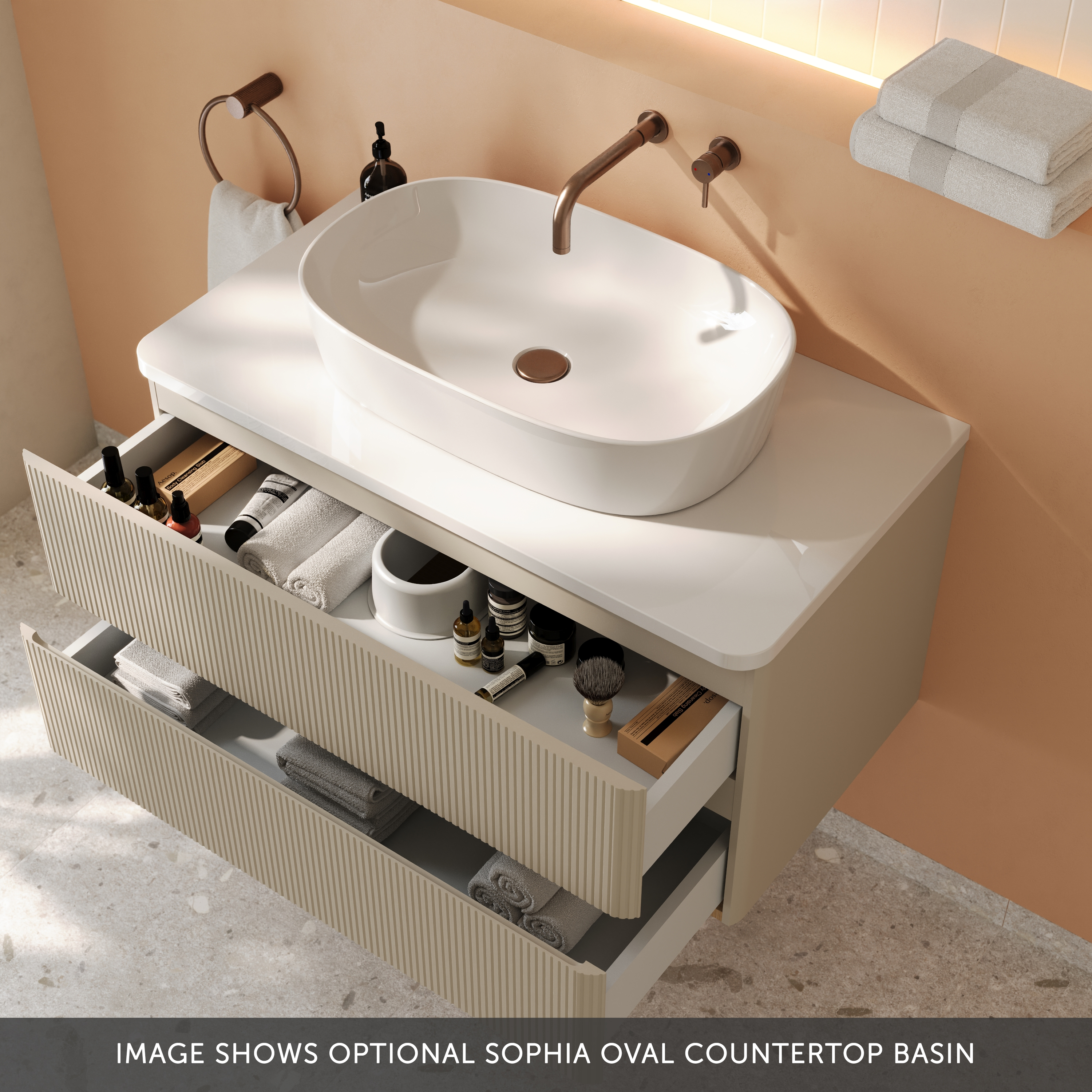 Drench Origin 900mm Fluted Wall Mounted Vanity Unit & Countertop