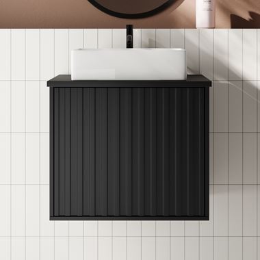 Billy 600mm Wall Hung Vanity Unit with Fluted Drawer Front & Countertop - Matt Black