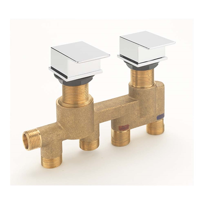 Sagittarius Blade Pair of Deck Mounted 3 Outlet Thermostatic Mixer Valves