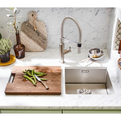 Blanco Claron 1 Bowl Undermount Satin Polish Stainless Steel Kitchen Sink & Waste - 440 x 440mm