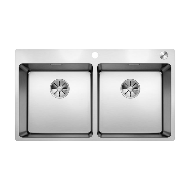 Blanco Andano Double Bowl Inset Satin Polish Stainless Steel Kitchen Sink & Waste - 865 x 500mm