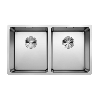 Blanco Andano Double Bowl Undermount Satin Polish Stainless Steel Kitchen Sink & Waste - 745 x 440mm