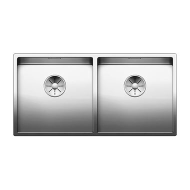 Blanco Claron Double Bowl Undermount Satin Polish Stainless Steel Kitchen Sink & Waste - 865 x 440mm