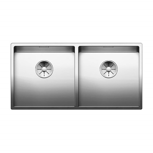 Blanco Claron Double Bowl Undermount Satin Polish Stainless Steel Kitchen Sink & Waste - 865 x 440mm