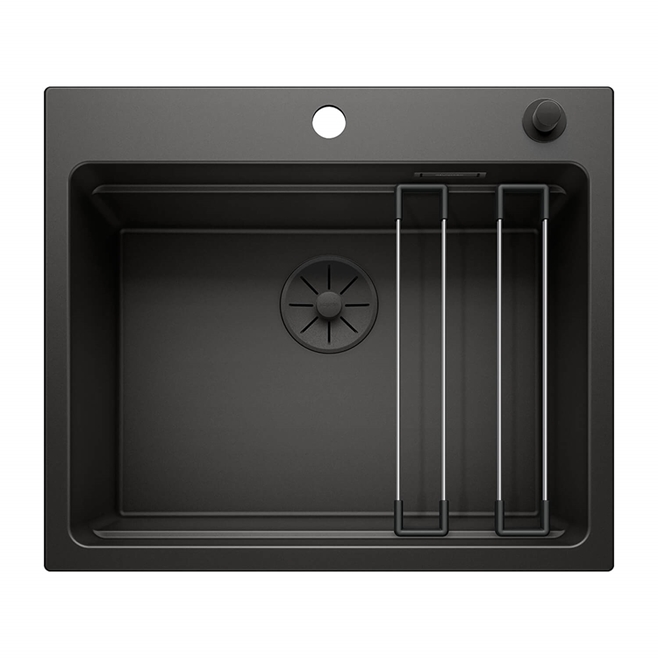Blanco Etagon 6 Large 1 Bowl Black Edition Silgranit Composite Kitchen Sink & Waste with Tap Ledge - 600 x 510mm