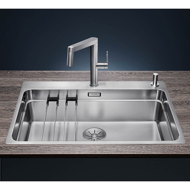 Blanco Etagon Extra Large 1 Bowl Satin Polish Stainless Steel Kitchen Sink & Waste with Tap Ledge - 740 x 500mm