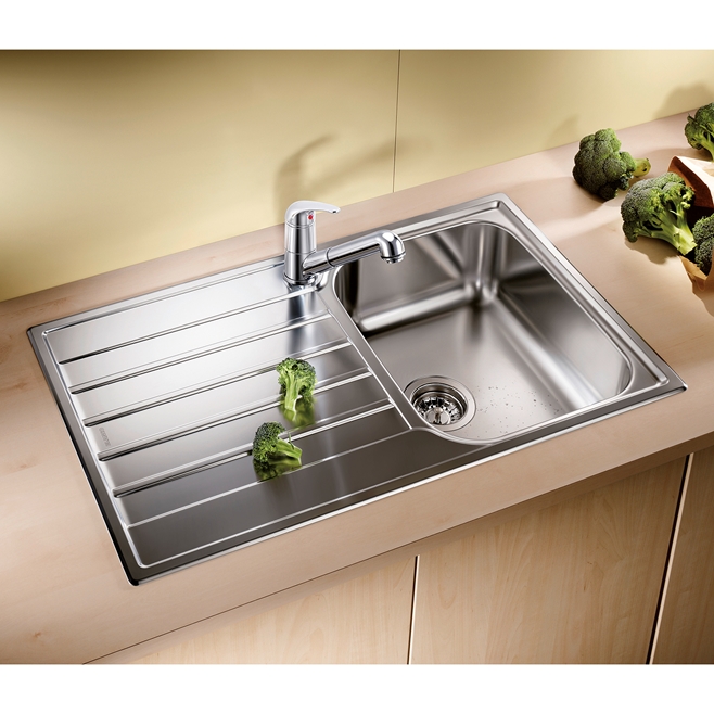 Blanco Livit 45 S Salto 1 Bowl Brushed Stainless Steel Kitchen Sink & Waste with Reversible Drainer - 860 x 500mm