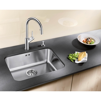 Blanco Supra 500-U Large 1 Bowl Undermount Brushed Stainless Steel Kitchen Sink & Waste - 530 x 430mm