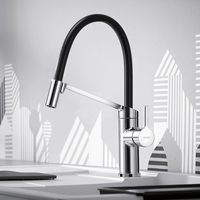 Blanco Viu-S Single Lever Chrome Mono Pull Out Kitchen Mixer Tap with Replaceable Hose