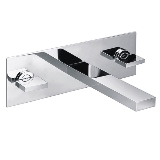 Pura Bloque Wall Mounted Twin Lever Basin Mixer with Clicker Waste