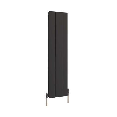Brenton Ash Flat Panel Vertical Aluminium Radiator - Matt Black - 1200 x 280mm