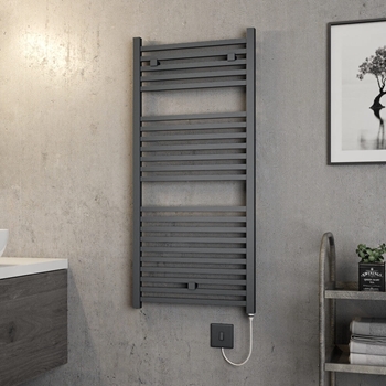Brenton Helios Electric Straight Square Anthracite Heated Towel Rail - 1110 x 500mm