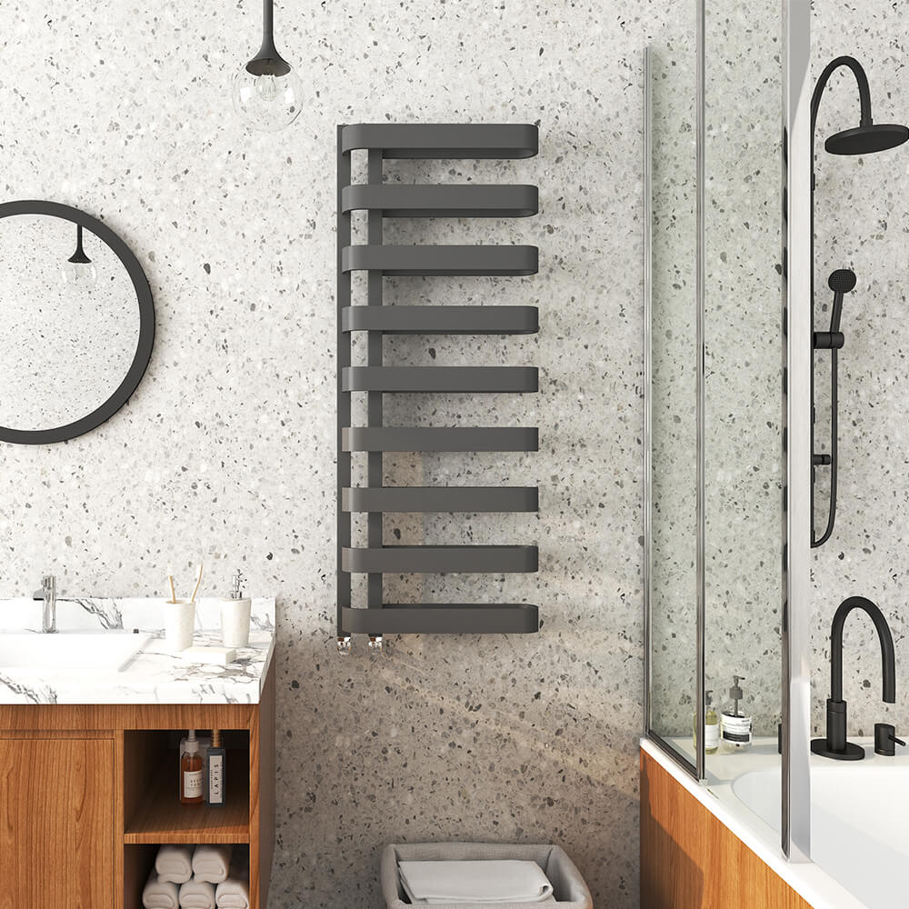Brenton Grey Flat Panel Heated Towel Rail - 1300 x 500mm | Tap Warehouse