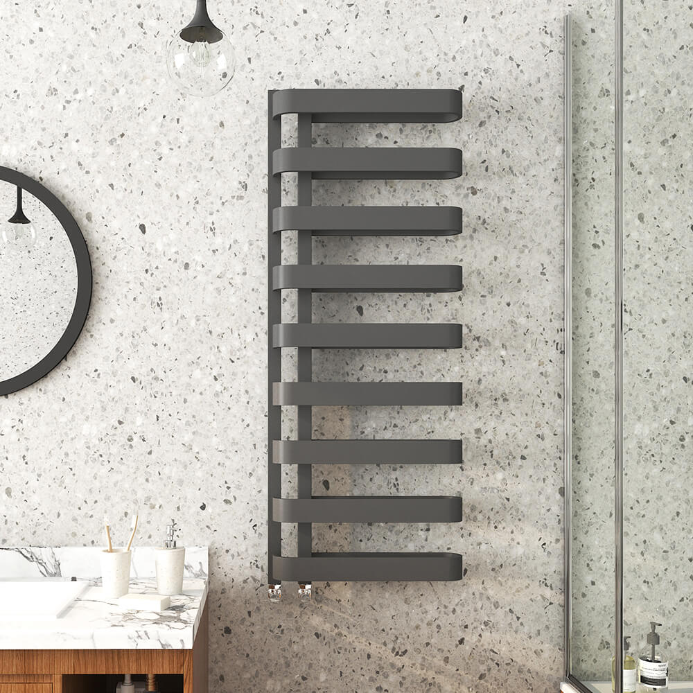 Brenton Grey Flat Panel Heated Towel Rail - 1300 x 500mm | Tap Warehouse
