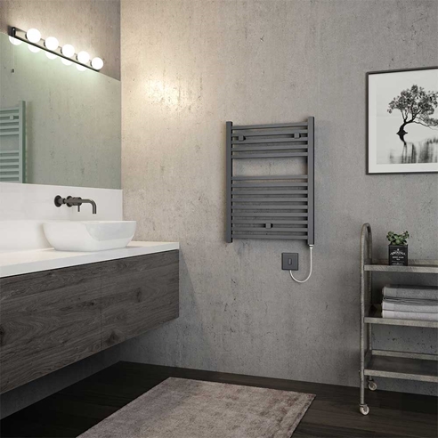 Brenton Helios Electric Straight Square Anthracite Heated Towel Rail - 690 x 500mm