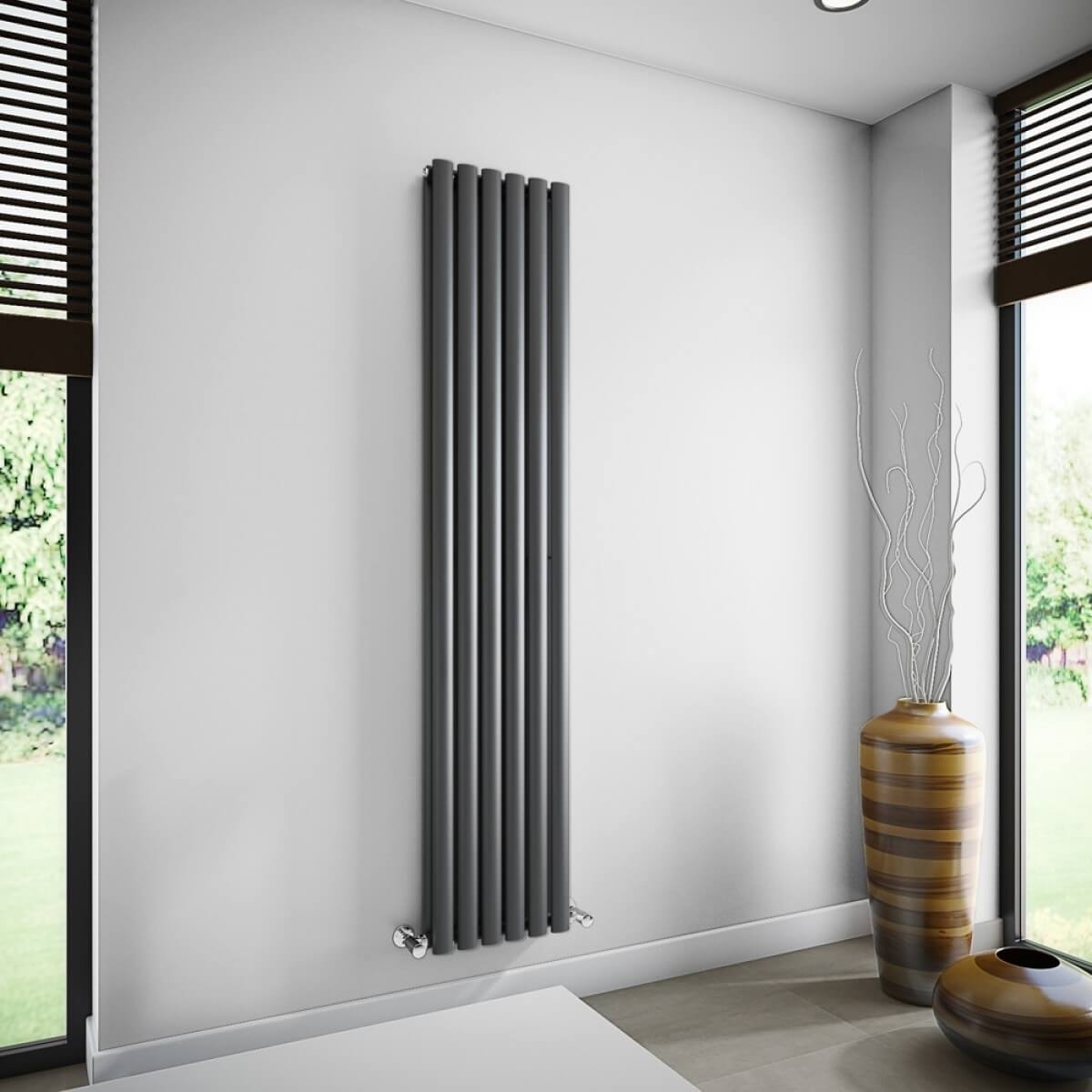 Brenton Oval Tube Double Panel Vertical Radiator - Anthracite - 1800 x  360mm | Tap Warehouse