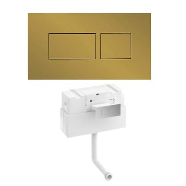 Britton Bathrooms Hoxton Dual Flush Plate, Cistern & Optional Wall Hung Frame - Brushed Brass