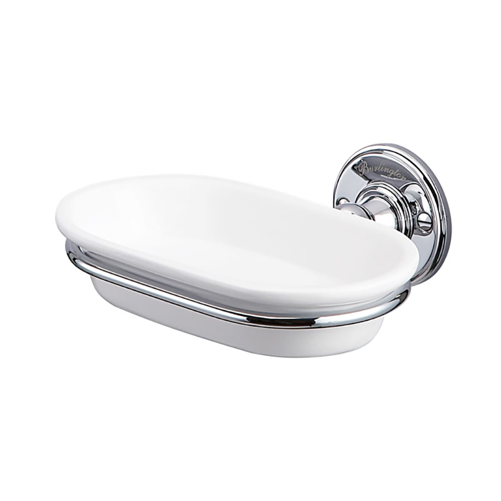 Bathroom Round Ceramic Soap Dish Traditional Wall Mounted Polished Chrome Holder 