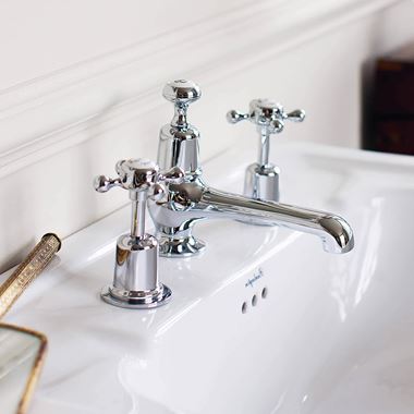Burlington Claremont 3 Tap Hole Thermostatic Basin Mixer with Pop-Up Waste