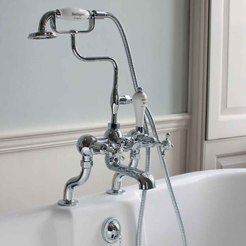 Burlington Claremont Deck Mounted Bath Mixer with Shower Handset & 'S' Adjuster