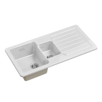 Butler & Rose Farmhouse 1.5 Bowl White Ceramic Kitchen Sink with Reversible Drainer - 1000mm x 500mm