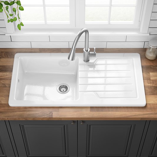 Butler & Rose Farmhouse 1 Bowl White Ceramic Kitchen Sink with ...