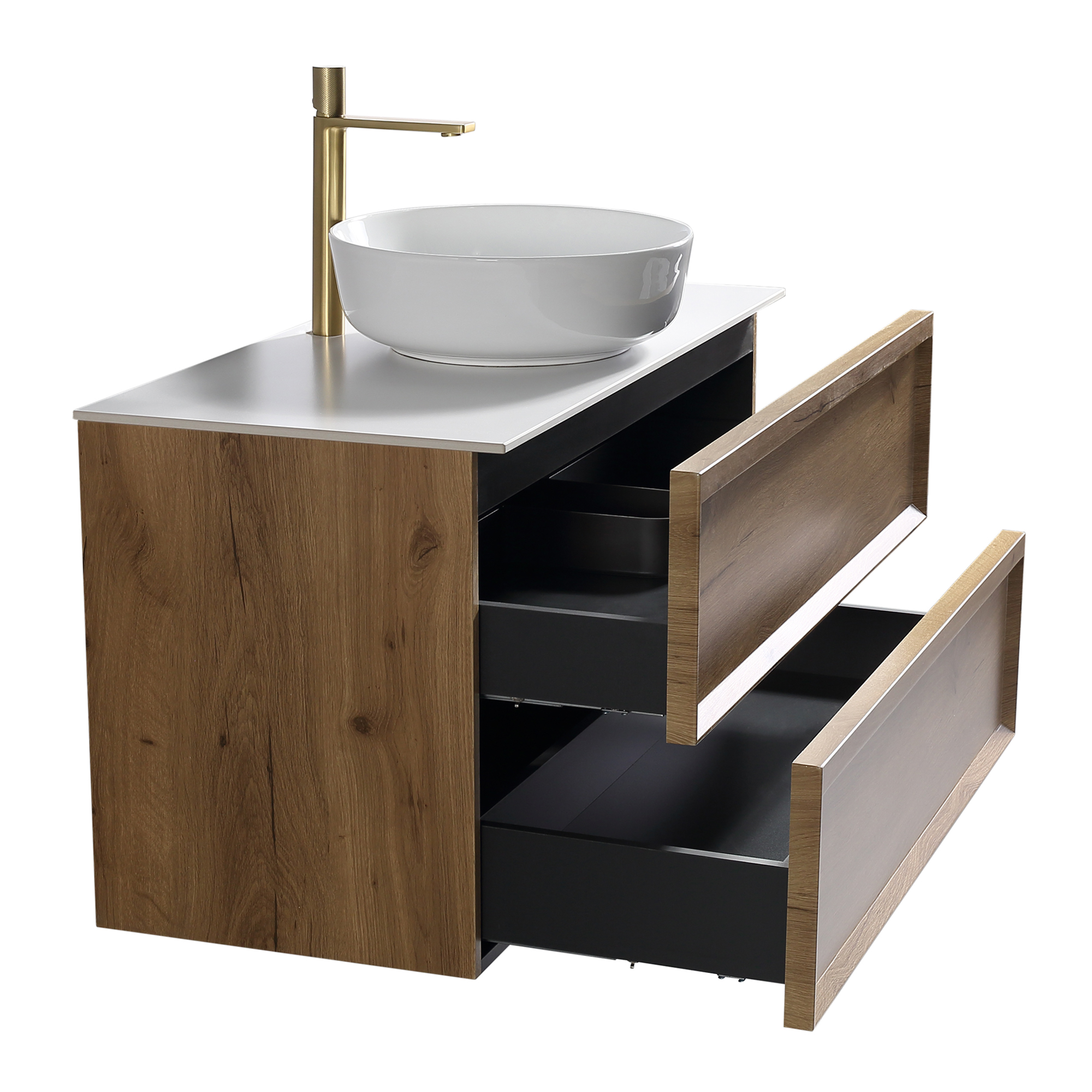 Aura 1000mm Wall Mounted Natural Oak Vanity Unit & Sintered Stone Countertop