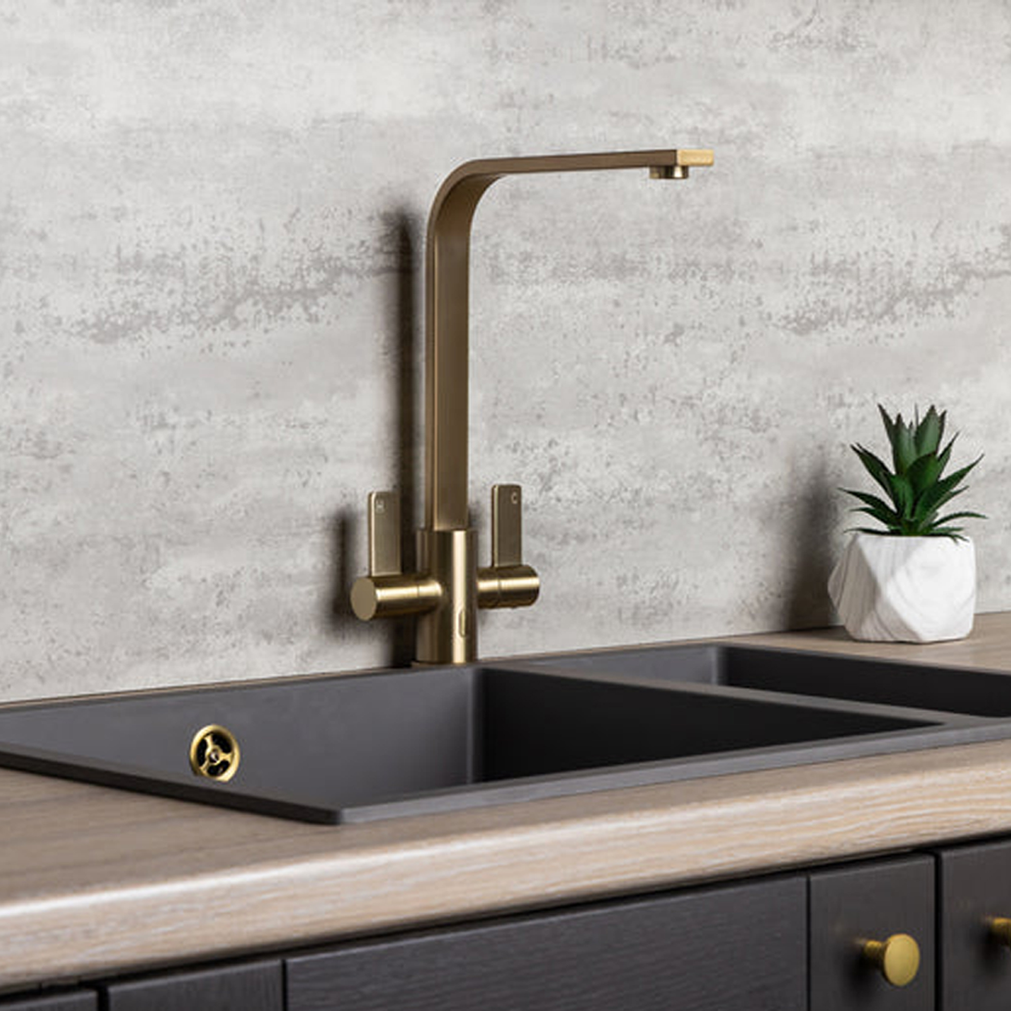 Top-Fix Rena Twin Lever Mono Kitchen Mixer Tap
