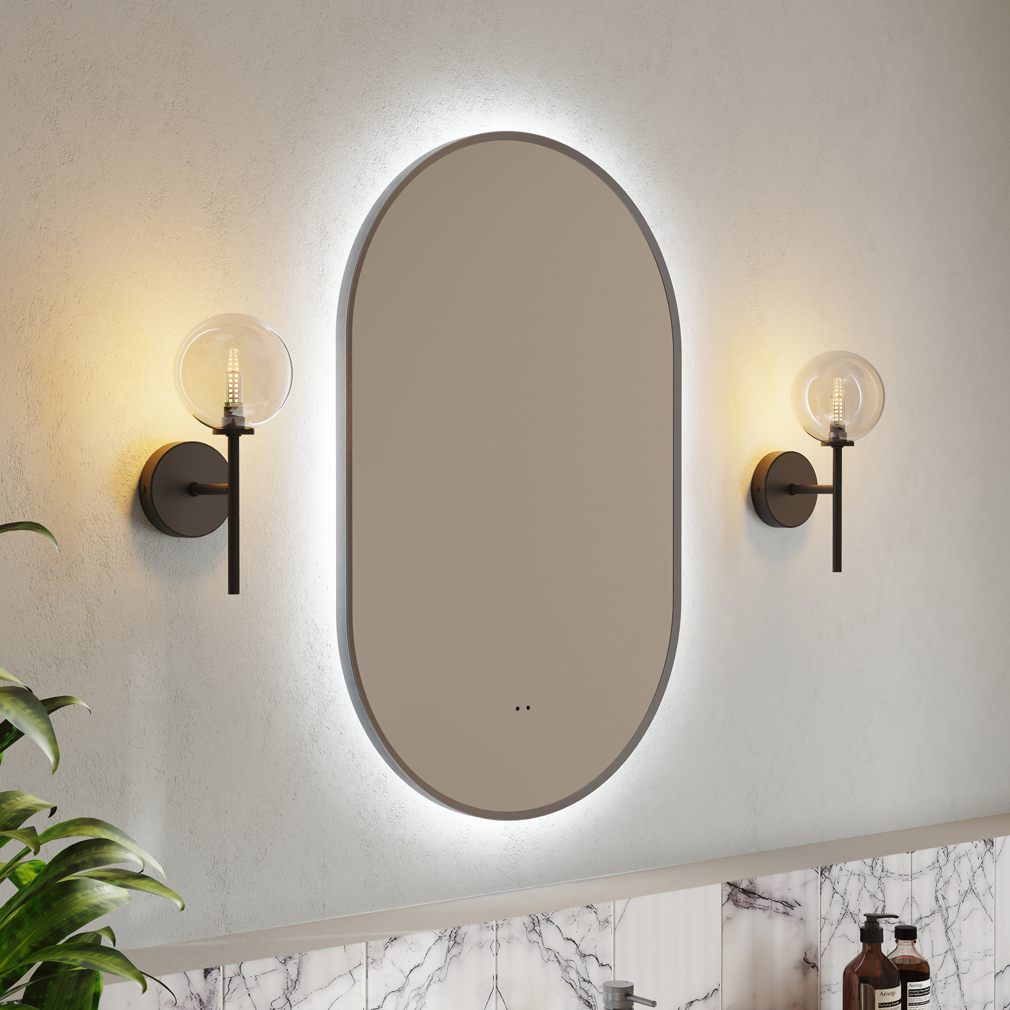Billy LED Illuminated Oval Framed Mirror with Demister Pad & Colour Change Lights - 500 x 800mm