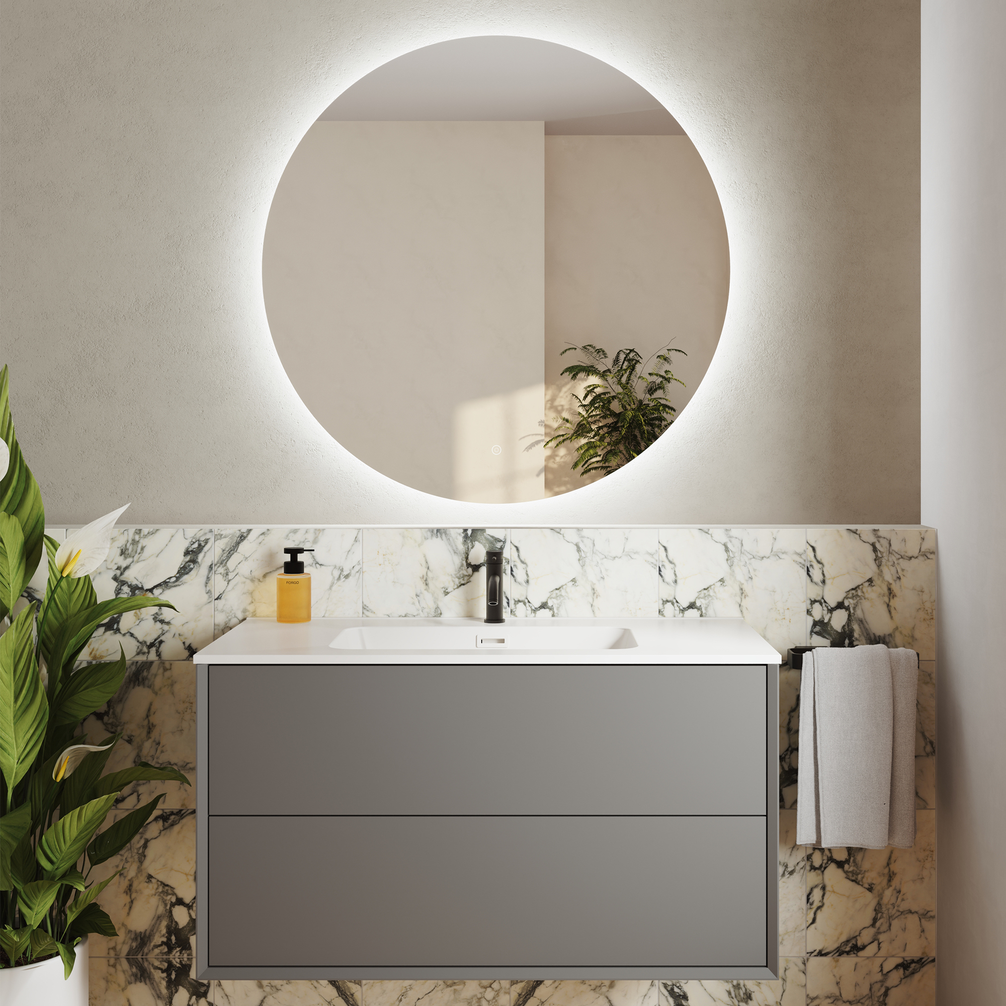 Harbour Vision LED Illuminated Round Bathroom Mirror with Demister Pad & Colour Change Lights - 1000mm