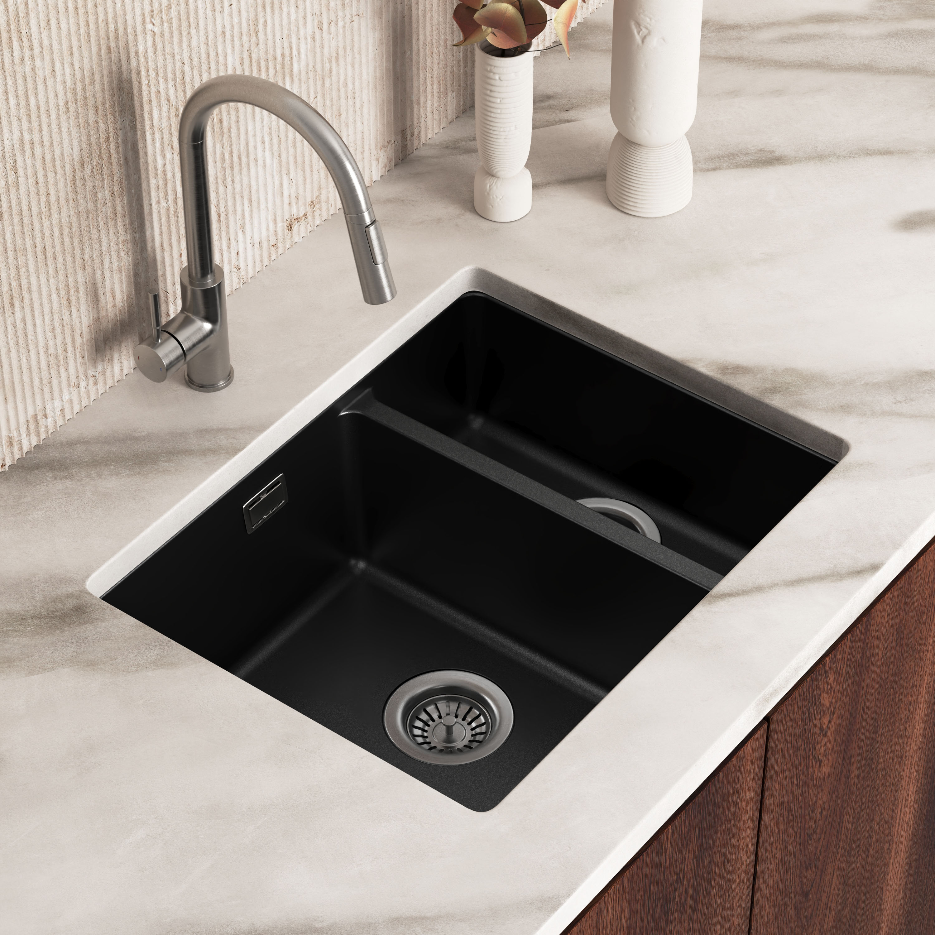 Vellamo Terra 1.5 Bowl Granite Composite Inset/Undermount Kitchen Sink & Waste Kit - 555 x 460mm