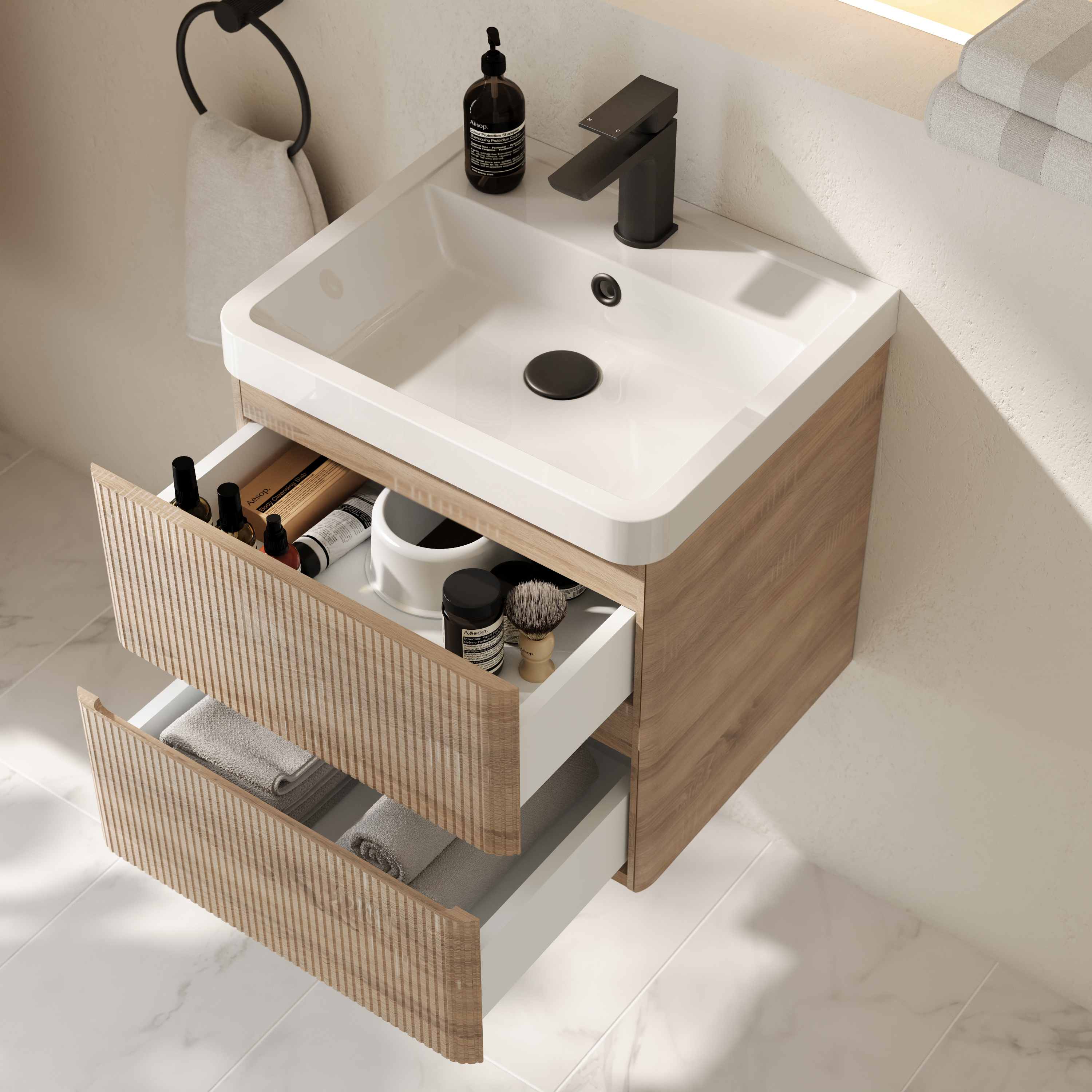 Drench Origin 500mm Fluted Wall Mounted Vanity Unit & Basin