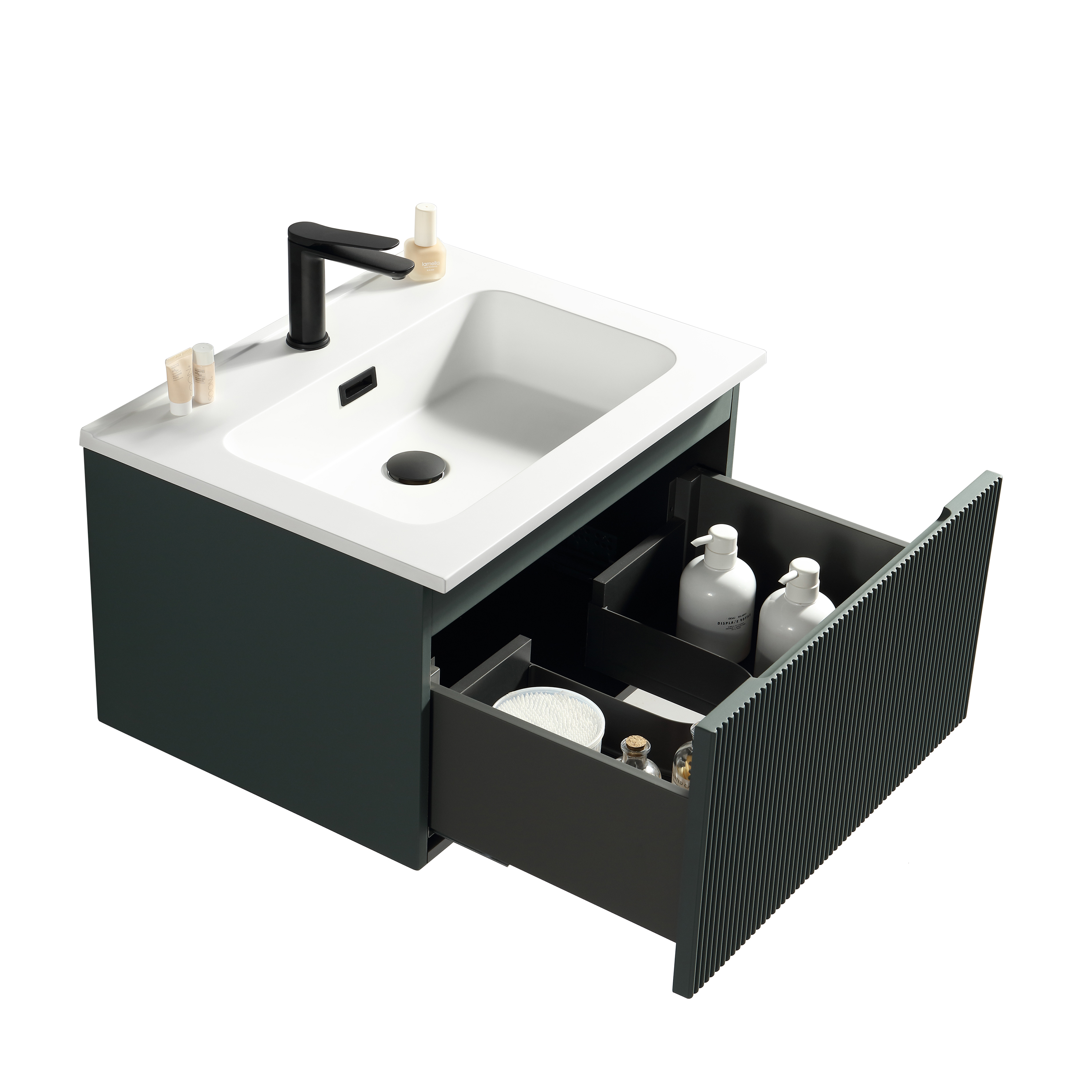 Drench Groove 600mm Fluted Wall Hung Vanity Unit & Matt Stone Basin