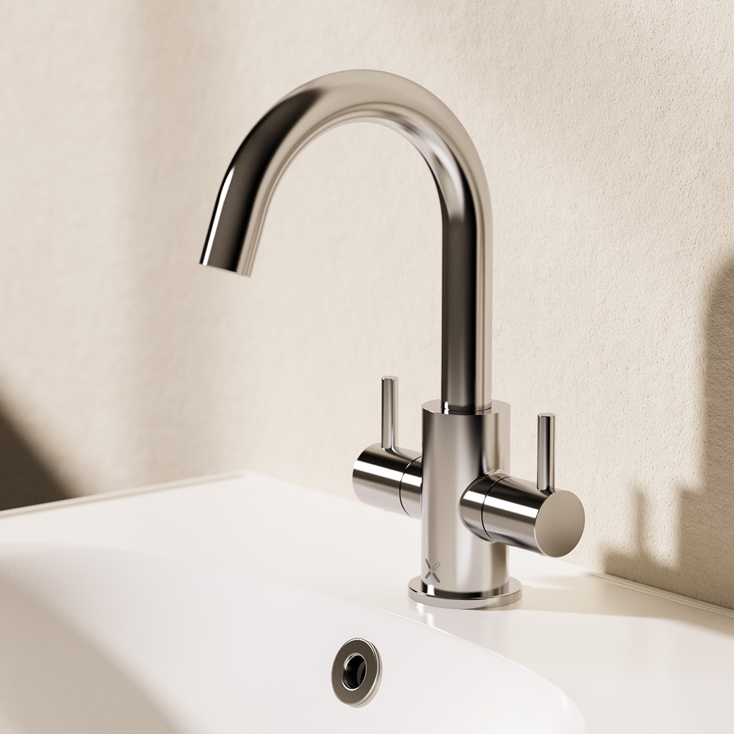 Crosswater MPRO Twin Lever Monobloc Basin Mixer with Swivel Spout