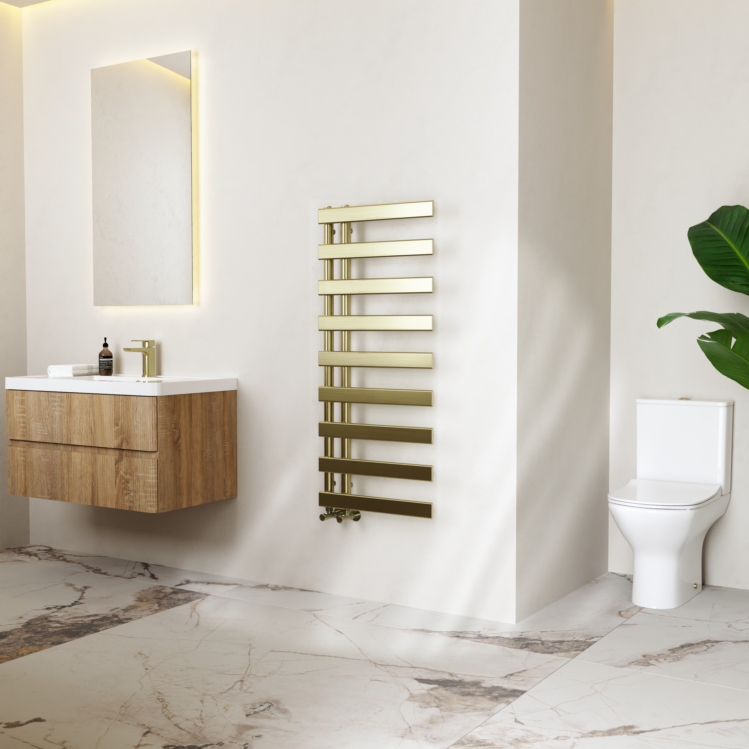 Toasty Retreat Brushed Brass Offset Heated Towel Rail