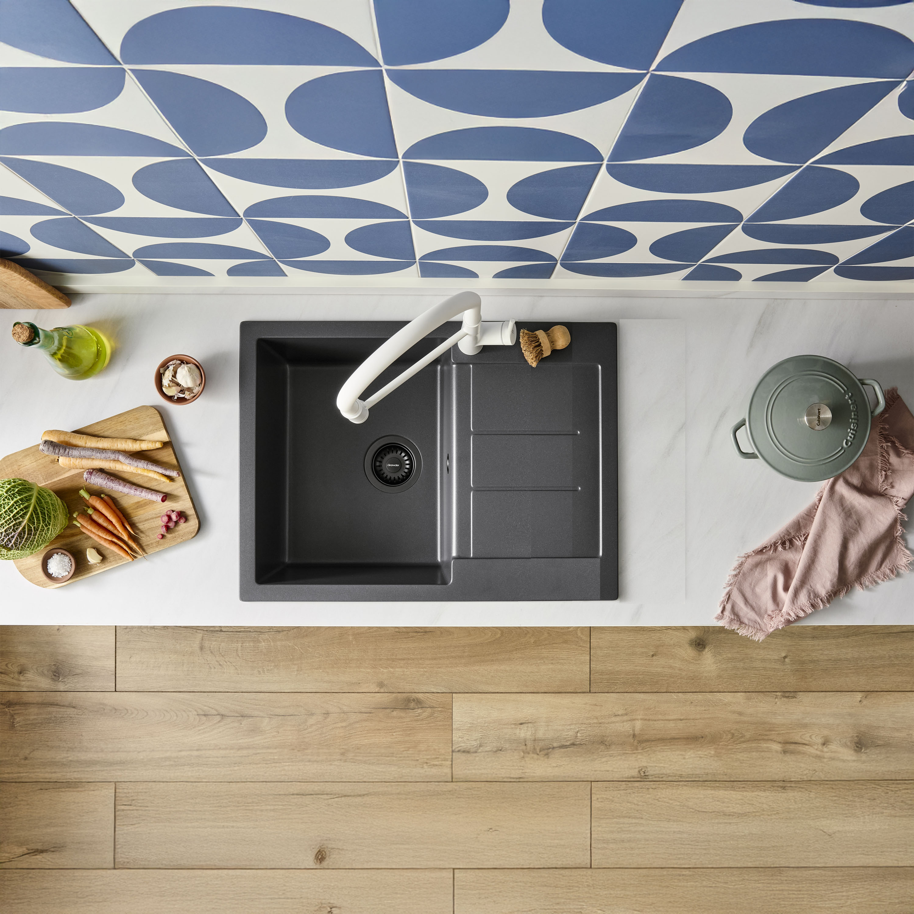 Clearwater Vesta 1 Bowl Granite Composite Kitchen Sink with Reversible Drainer - 620 x 500mm