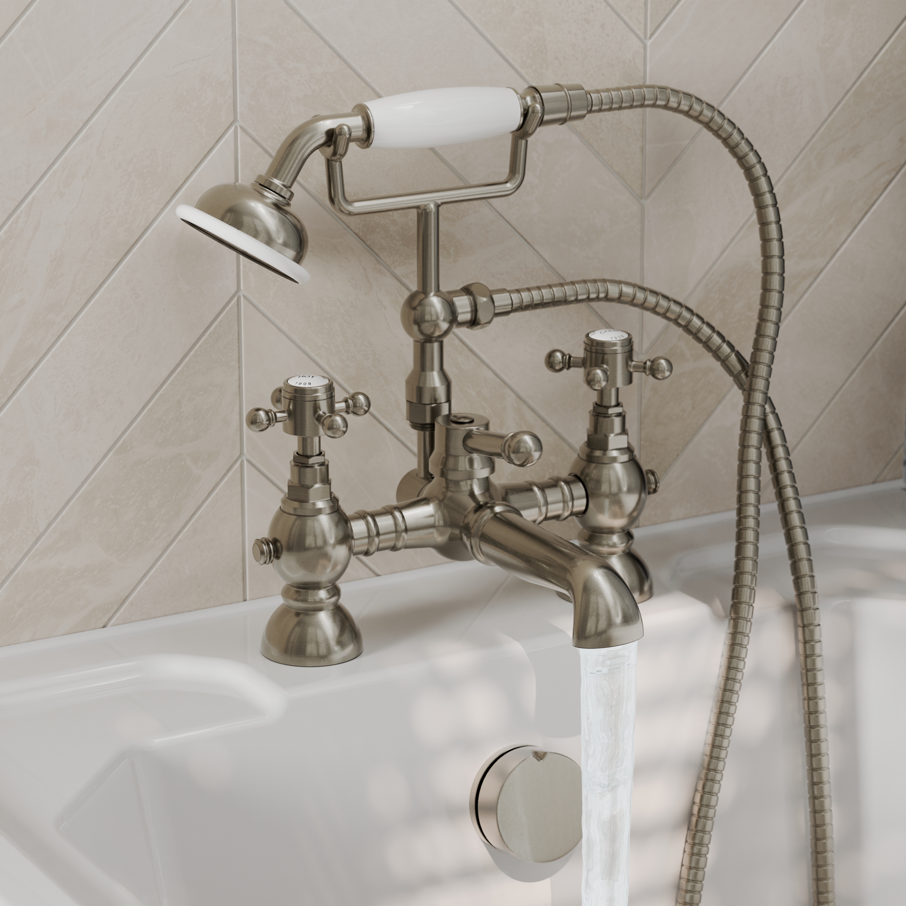 Butler & Rose Eliza Crosshead Deck Mounted Bath Shower Mixer Tap