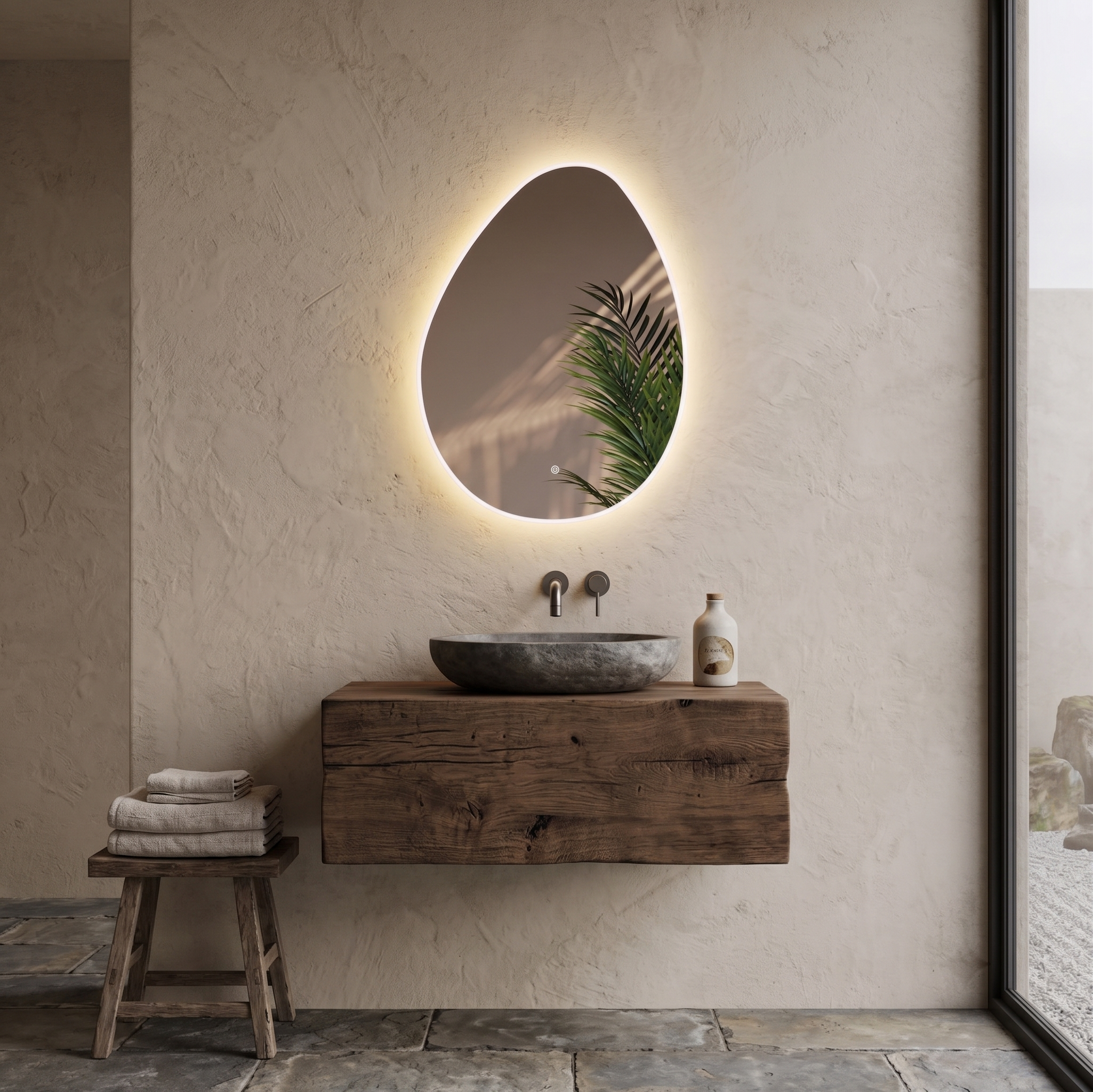 Organics Pebble LED illuminated Mirror with Demister Pad & Colour Change Lights - 600 x 800mm