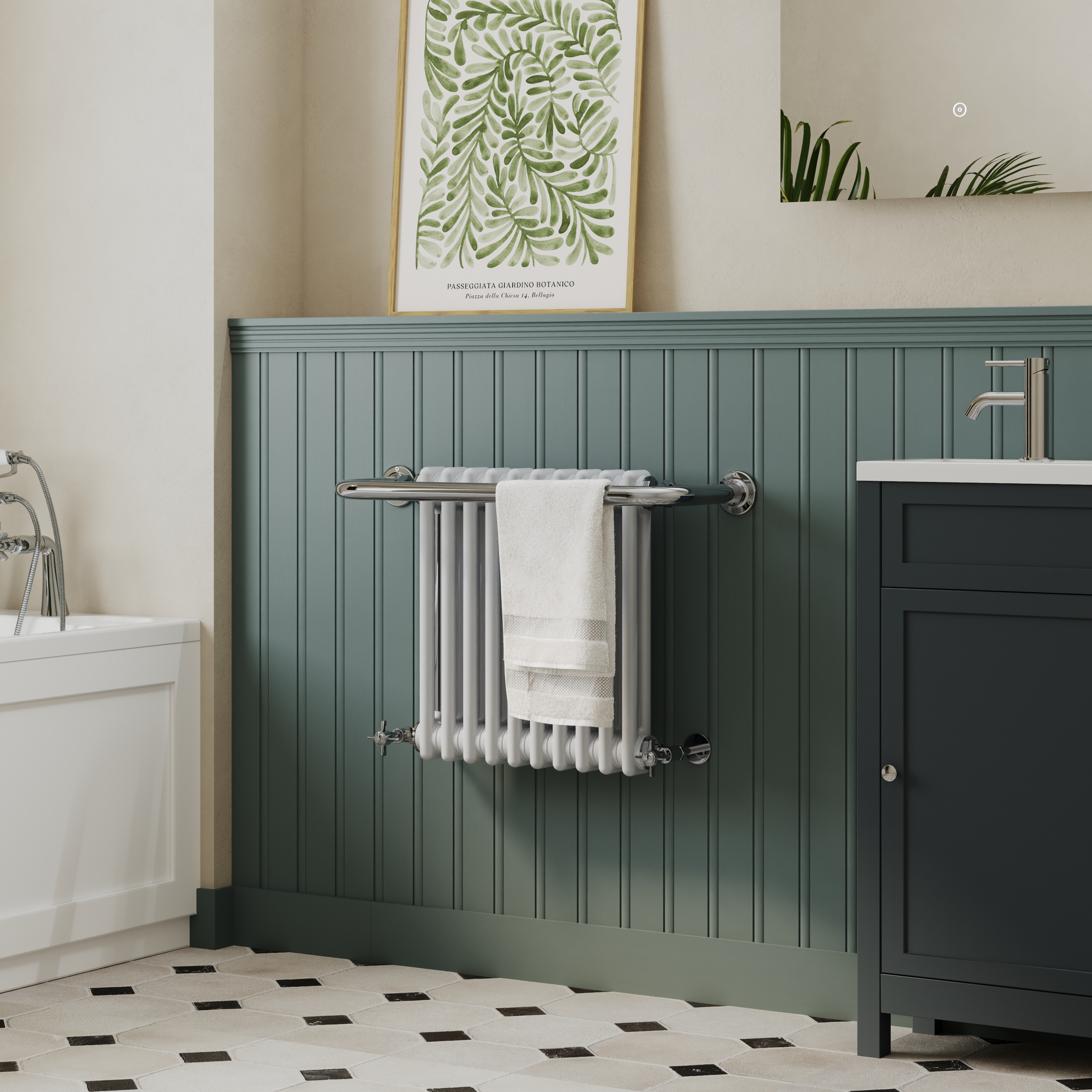 Toasty Wickham Chrome & White Traditional Heated Towel Rail - 490 x 740mm