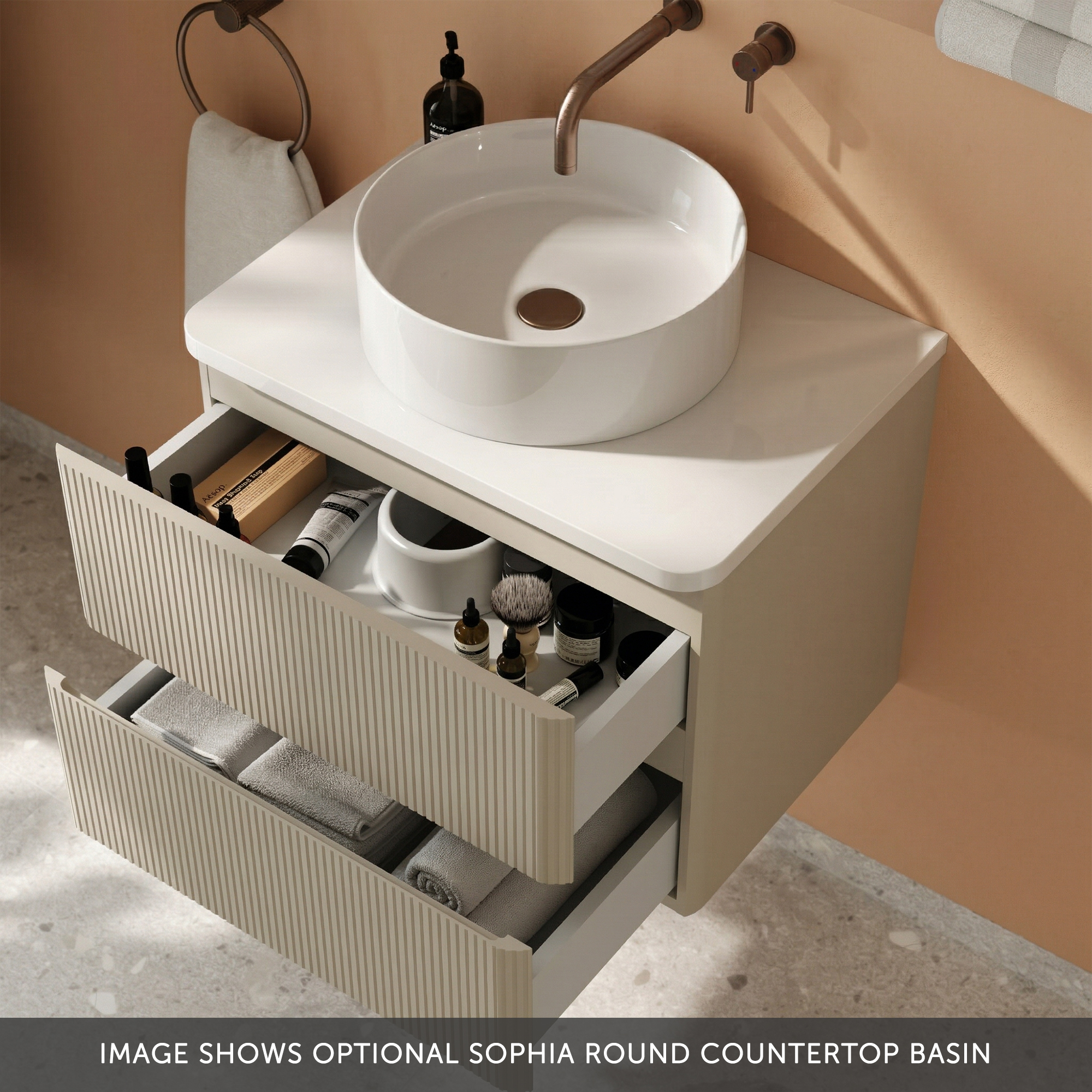 Drench Origin 600mm Fluted Wall Mounted Vanity Unit & Countertop