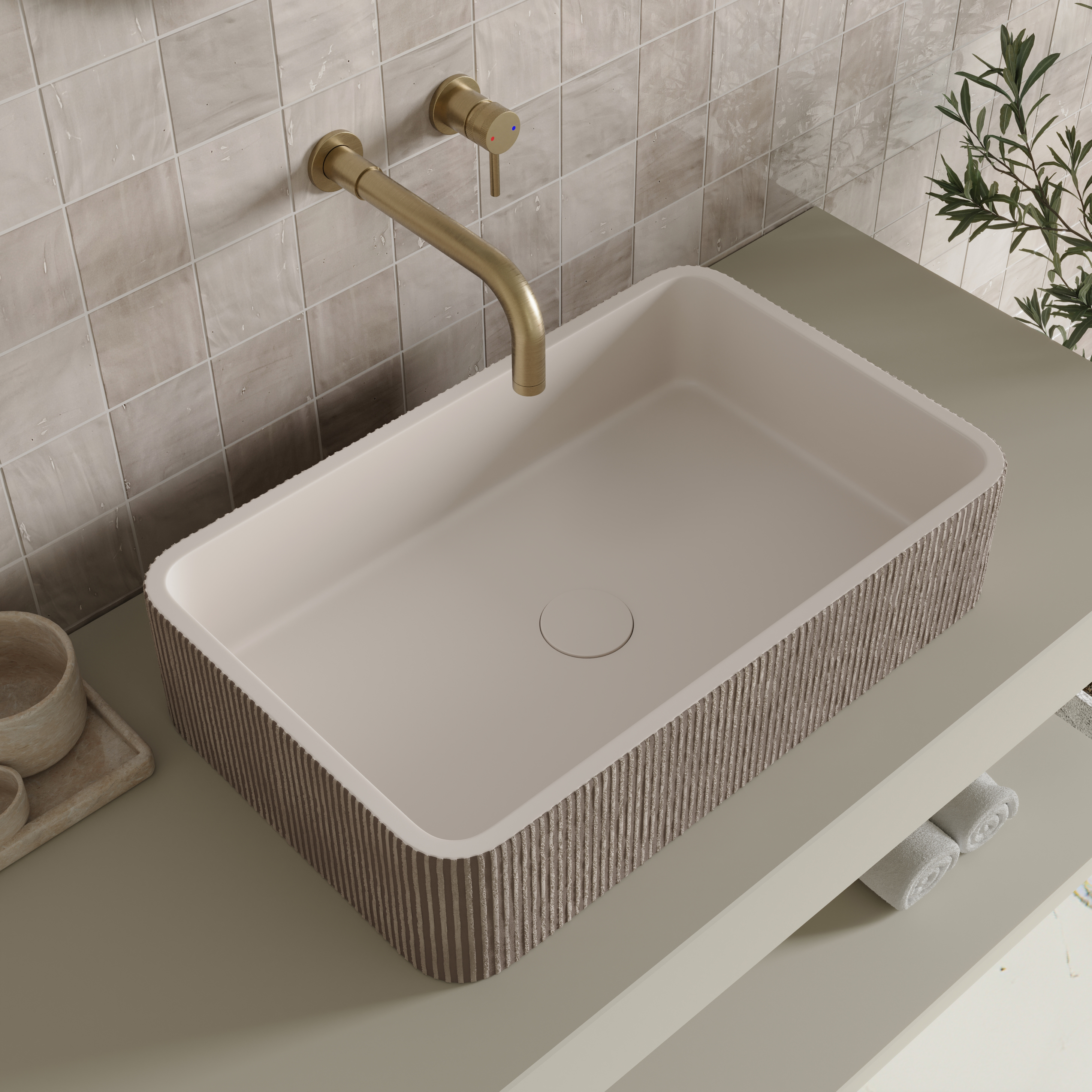 Harbour Concrete 520mm Rectangular Textured Countertop Basin - Pearl Grey