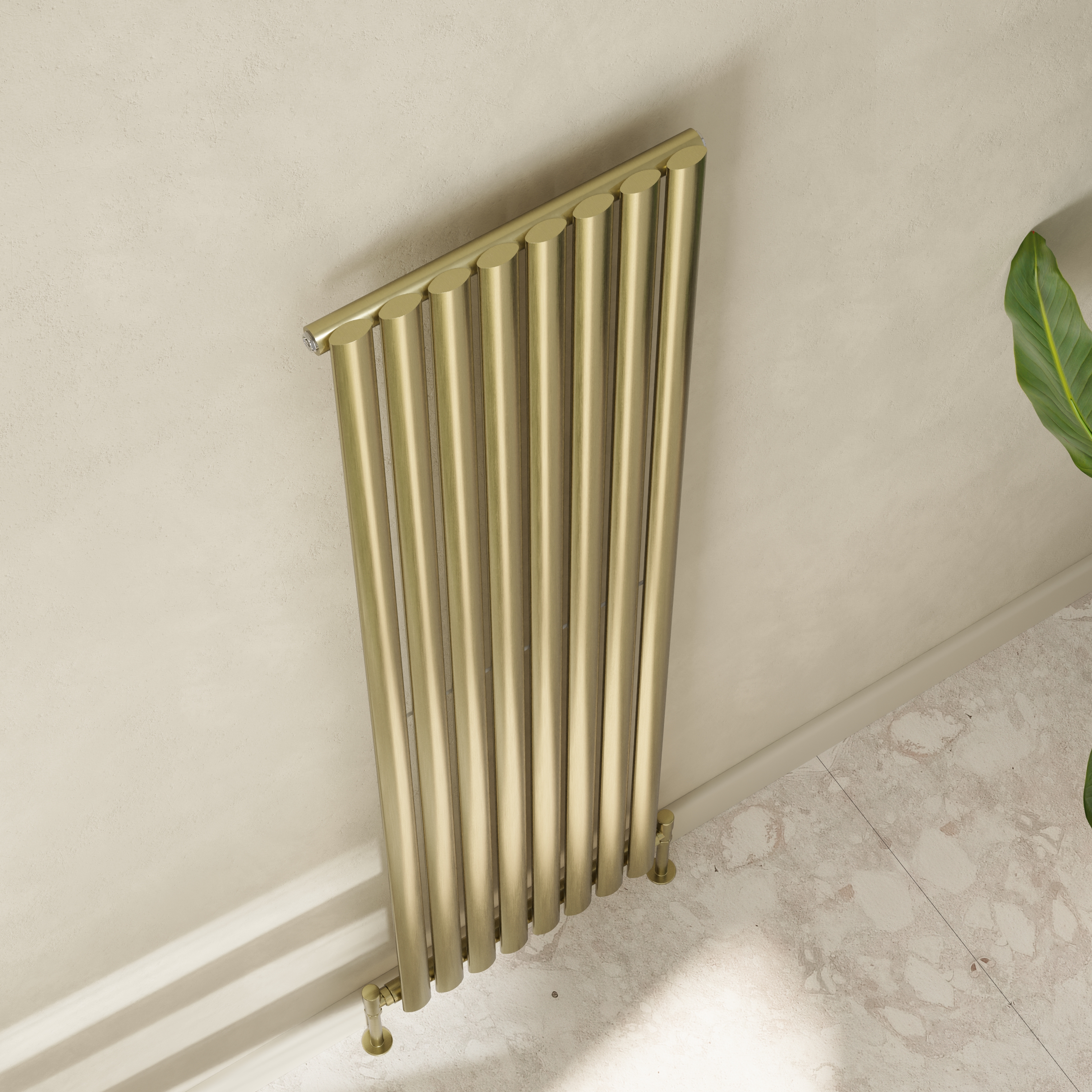 Toasty Ember Brushed Brass Single Oval Panel Vertical Radiator